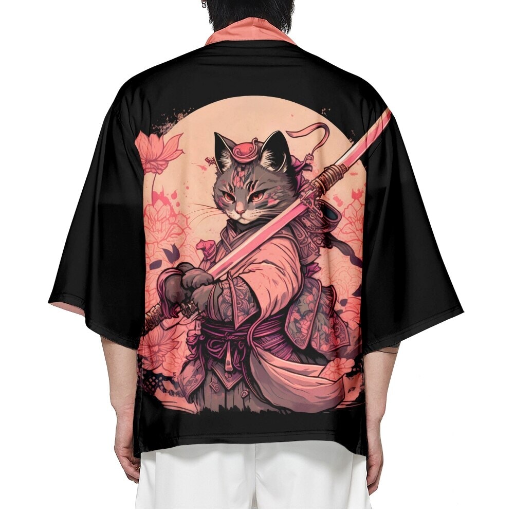 kawaiies-softtoys-plushies-kawaii-plush-Japanese-themed Sakura Samurai Cat Print Unisex Kimono Kimono 