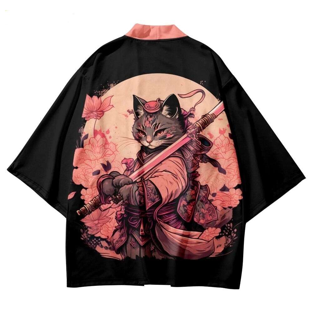kawaiies-softtoys-plushies-kawaii-plush-Japanese-themed Sakura Samurai Cat Print Unisex Kimono Kimono 