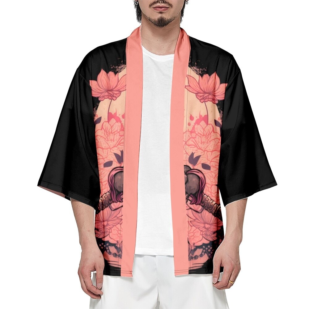 Vintage Cartoon Bunny Sakura Print Kimono Outerwear