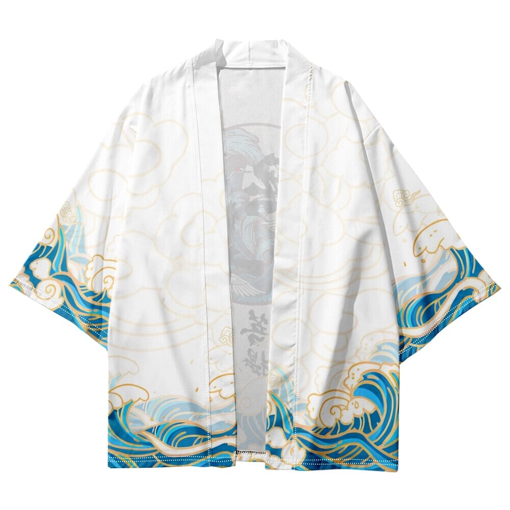 kawaiies-softtoys-plushies-kawaii-plush-Japanese-themed Three Crane Waves White Unisex Kimono Kimono 