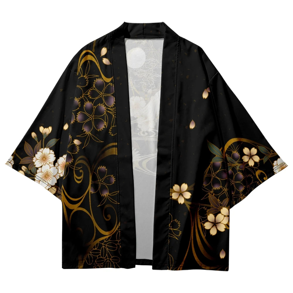 kawaiies-softtoys-plushies-kawaii-plush-Japanese-themed White Crane Black Gold Unisex Kimono Kimono 