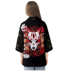 kawaiies-softtoys-plushies-kawaii-plush-Japanese-themed White Fox Mask Print Unisex Kimono Kimono 