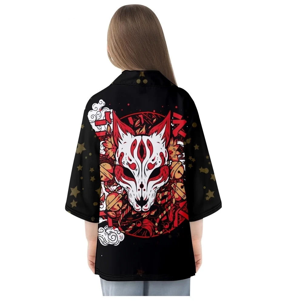 kawaiies-softtoys-plushies-kawaii-plush-Japanese-themed White Fox Mask Print Unisex Kimono Kimono 