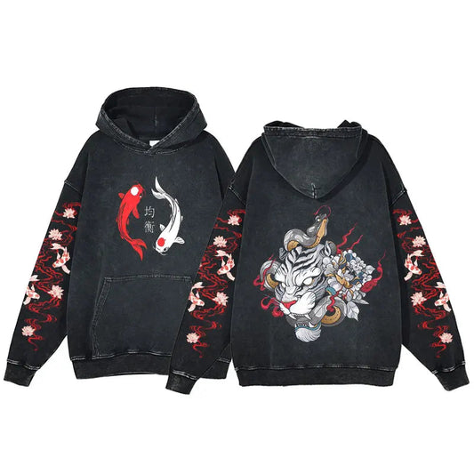 kawaiies-softtoys-plushies-kawaii-plush-Japanese-themed White Tiger Unisex Vintage Washed Hoodies Apparel Gray Snake S 