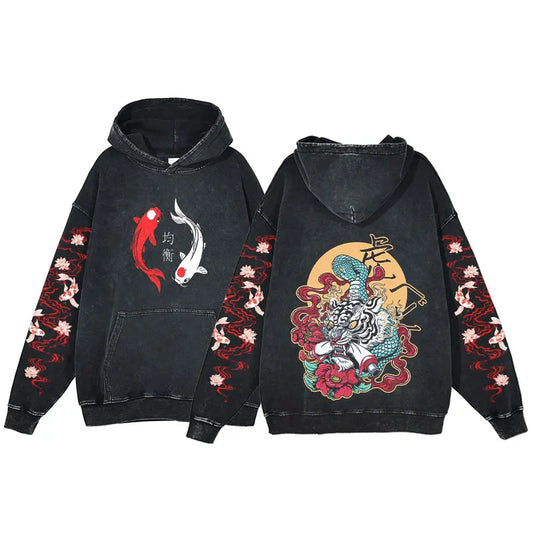 kawaiies-softtoys-plushies-kawaii-plush-Japanese-themed White Tiger Unisex Vintage Washed Hoodies Apparel Green Snake S 