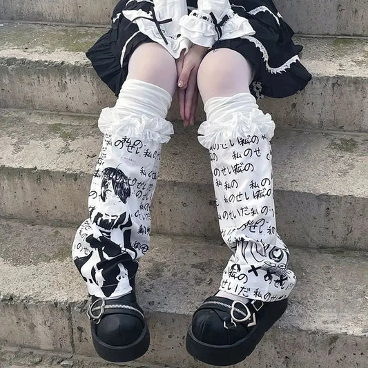 kawaiies-softtoys-plushies-kawaii-plush-Japanese-themed Y2K Gothic Lolita White Black Ruffles Women's Leg Warmers Apparel 