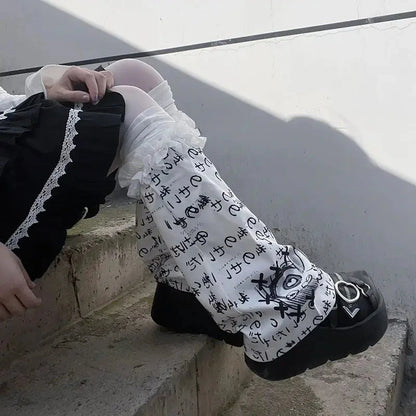 kawaiies-softtoys-plushies-kawaii-plush-Japanese-themed Y2K Gothic Lolita White Black Ruffles Women's Leg Warmers Apparel 