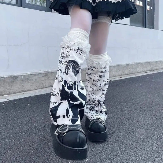 kawaiies-softtoys-plushies-kawaii-plush-Japanese-themed Y2K Gothic Lolita White Black Ruffles Women's Leg Warmers Apparel 
