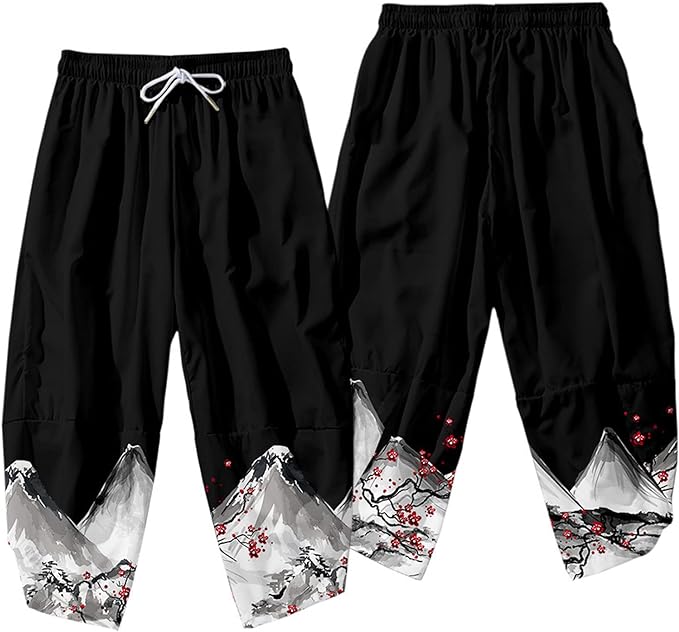 kawaiies-softtoys-plushies-kawaii-plush-Japanese White Black Sakura Crane Mountains Mens Two-Piece Kimono Yukata Top & Pants Sets Kimono 