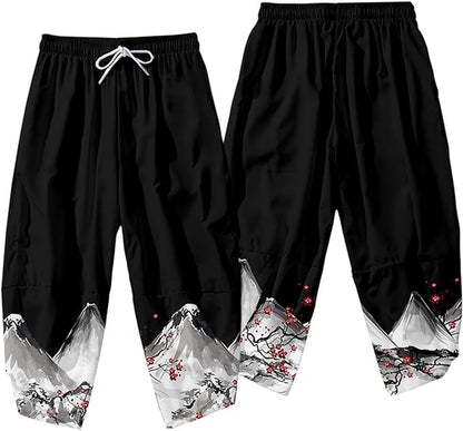 kawaiies-softtoys-plushies-kawaii-plush-Japanese White Black Sakura Crane Mountains Mens Two-Piece Kimono Yukata Top & Pants Sets Kimono 