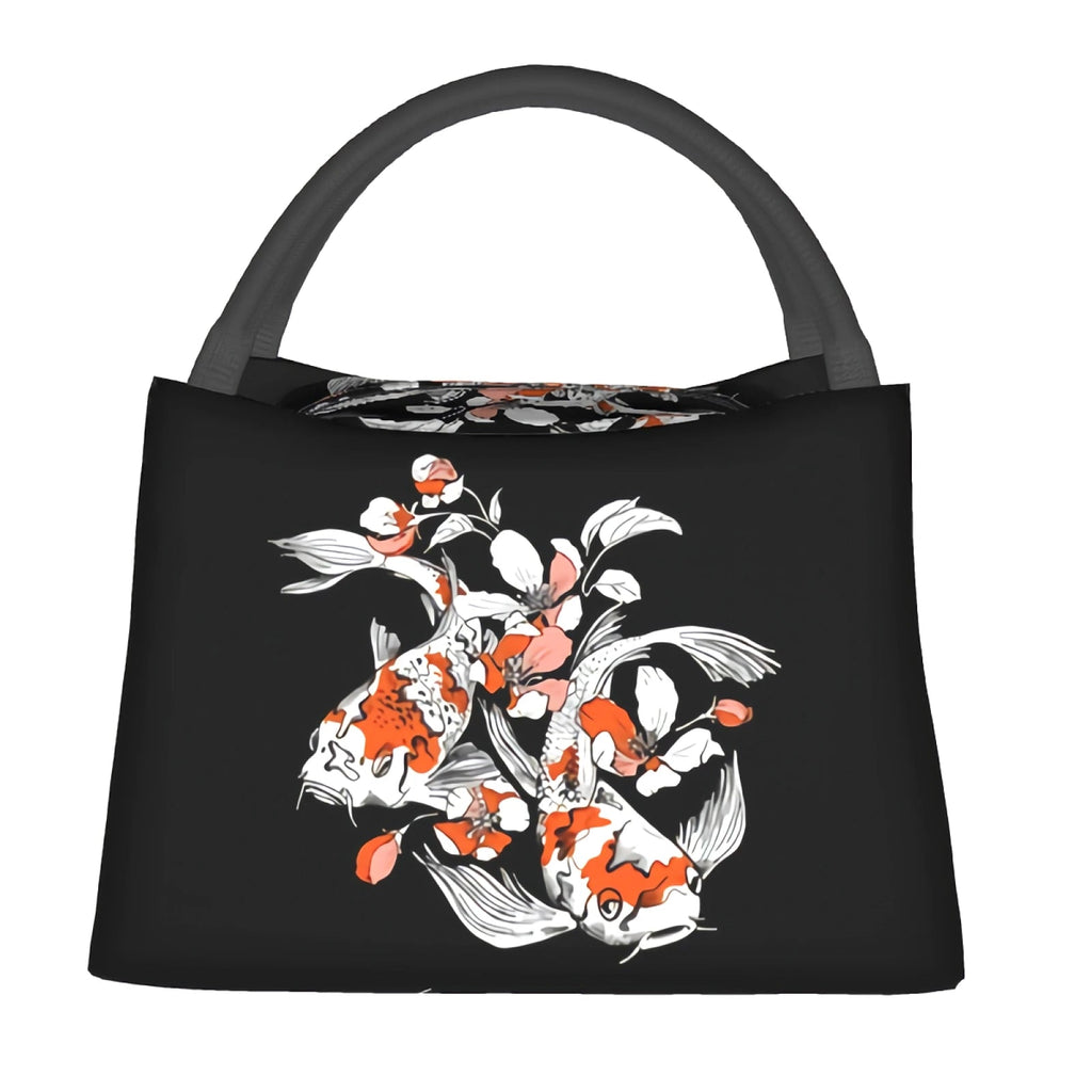 kawaiies-softtoys-plushies-kawaii-plush-Japense-themed Koi And Sakura Black Lunch Bag Bag 