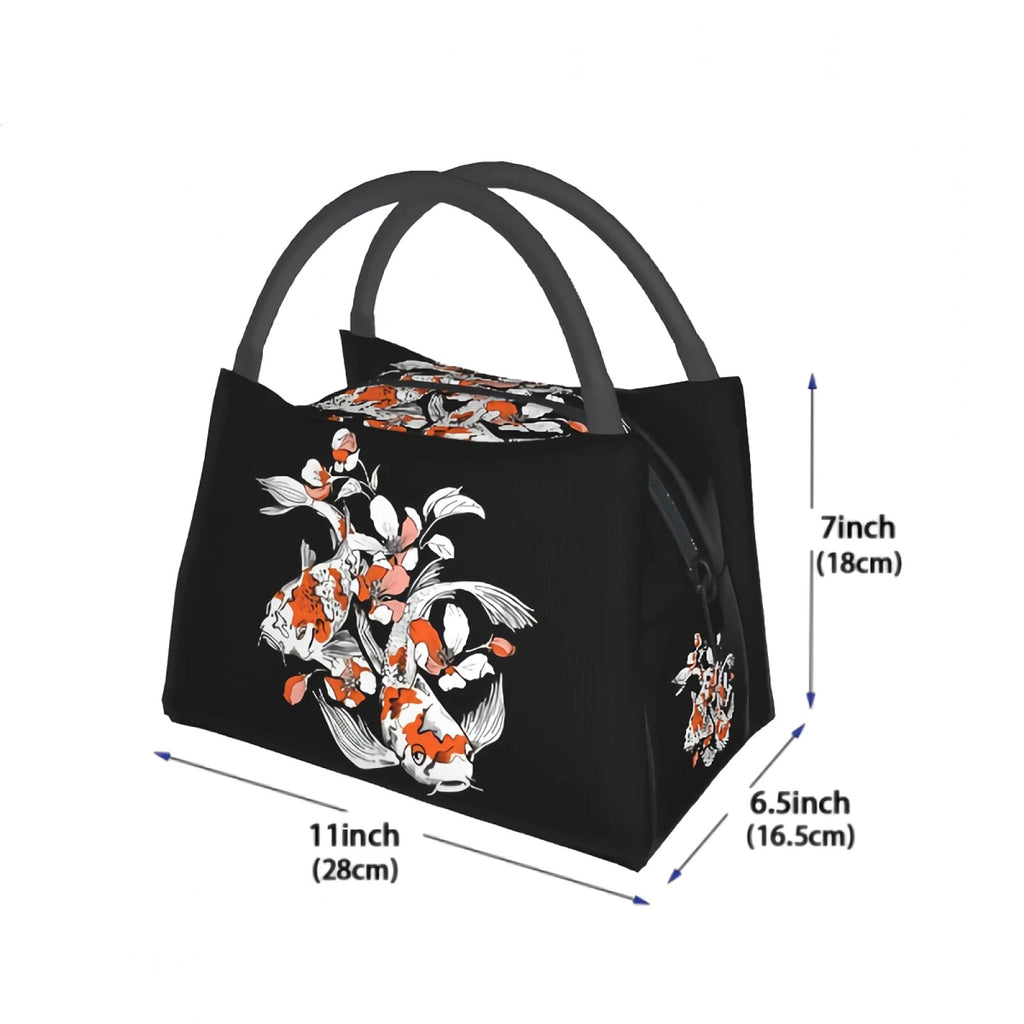 kawaiies-softtoys-plushies-kawaii-plush-Japense-themed Koi And Sakura Black Lunch Bag Bag 