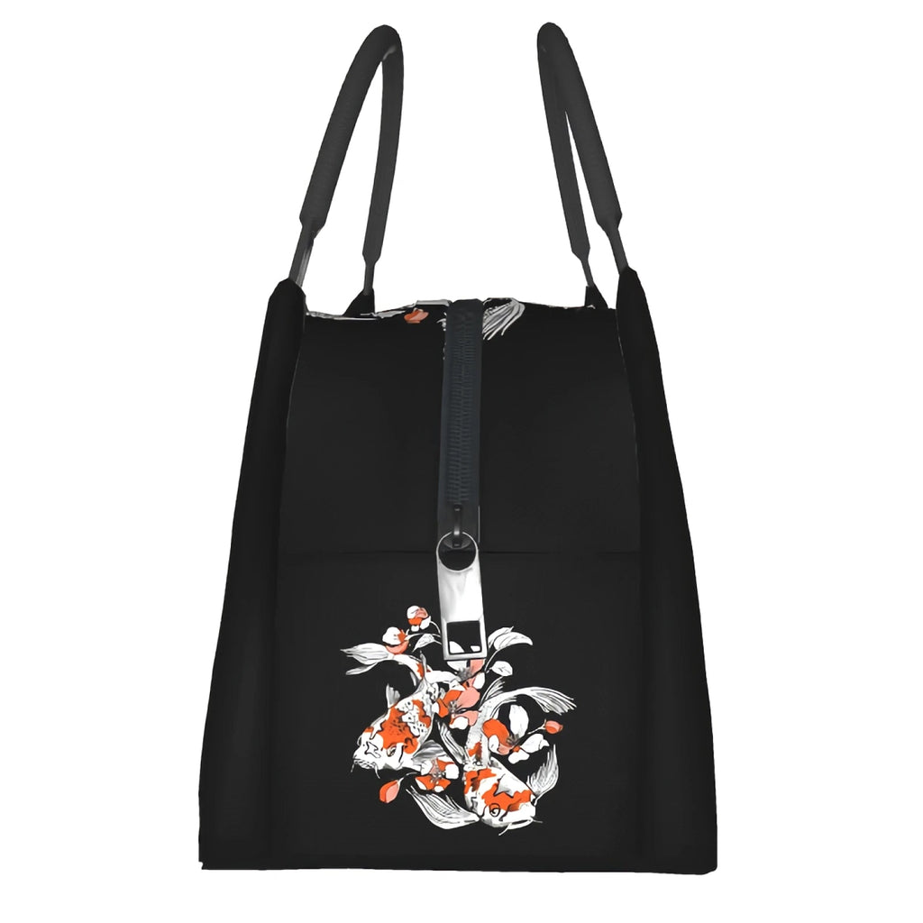 kawaiies-softtoys-plushies-kawaii-plush-Japense-themed Koi And Sakura Black Lunch Bag Bag 
