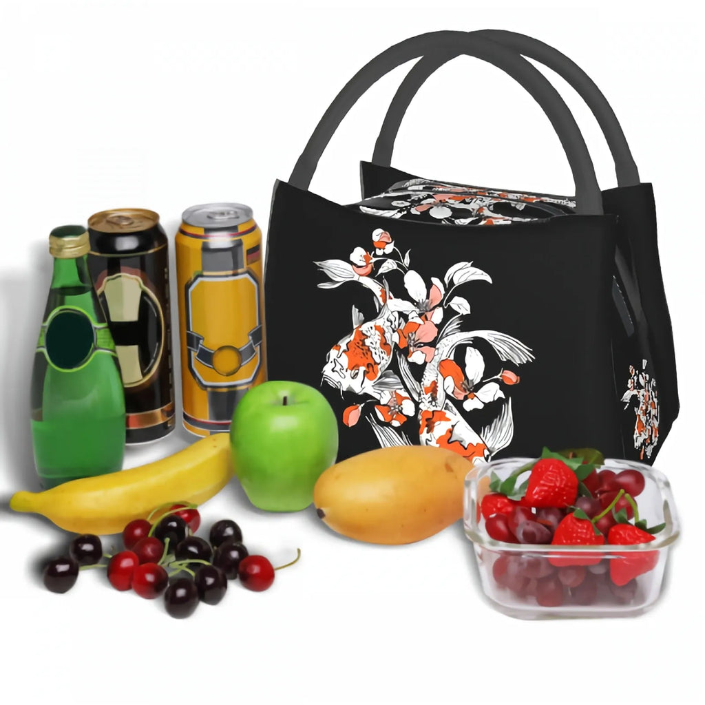 kawaiies-softtoys-plushies-kawaii-plush-Japense-themed Koi And Sakura Black Lunch Bag Bag 