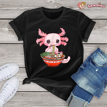 kawaiies-softtoys-plushies-kawaii-plush-Kawaii Axolotl Enjoying Ramen Noodles Tee Apparel 