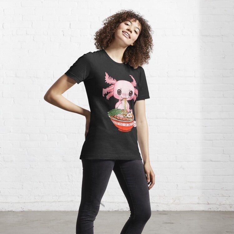kawaiies-softtoys-plushies-kawaii-plush-Kawaii Axolotl Enjoying Ramen Noodles Tee Apparel 