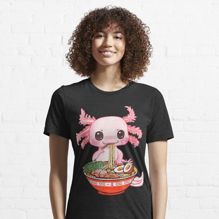 kawaiies-softtoys-plushies-kawaii-plush-Kawaii Axolotl Enjoying Ramen Noodles Tee Apparel 