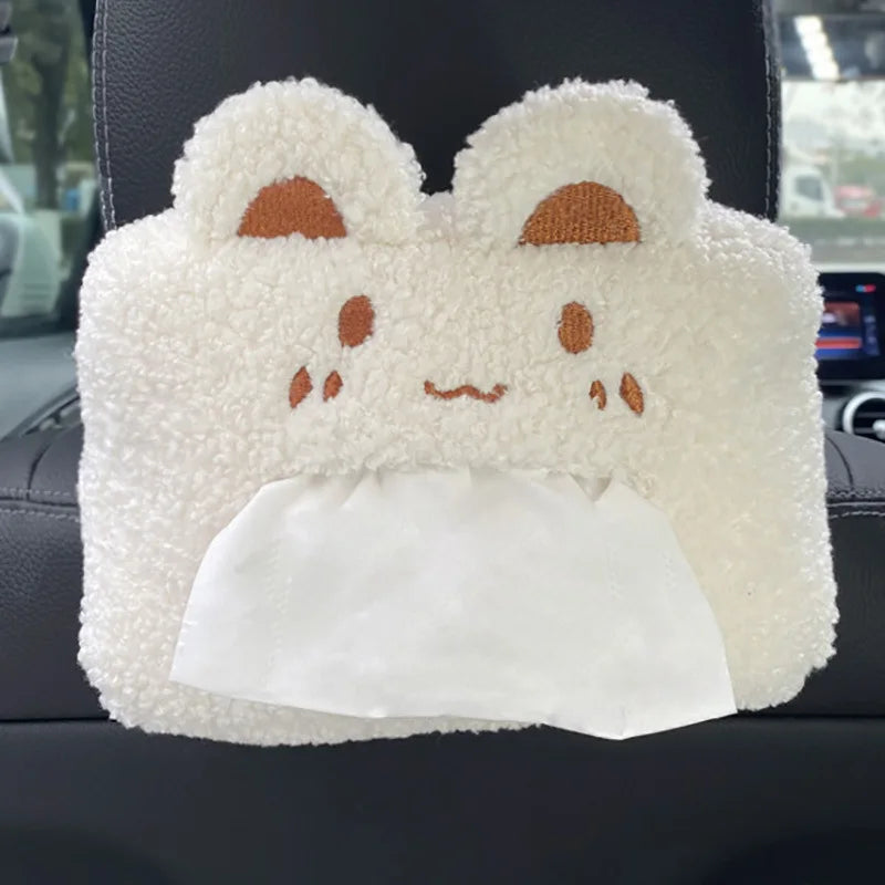 kawaiies-softtoys-plushies-kawaii-plush-Kawaii Bear and Bunny Car Plush Tissue Box Cover Car White Bear 