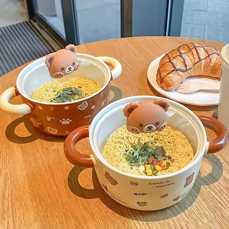 kawaiies-softtoys-plushies-kawaii-plush-Kawaii Bear Giant Ceramic Ramen Bowl with Lid (750ML) Home Decor 