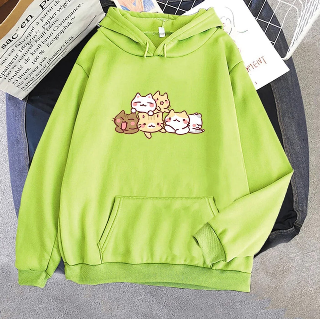 kawaiies-softtoys-plushies-kawaii-plush-Kawaii Cat Party Unisex Hoodie Hoodies Lime S 