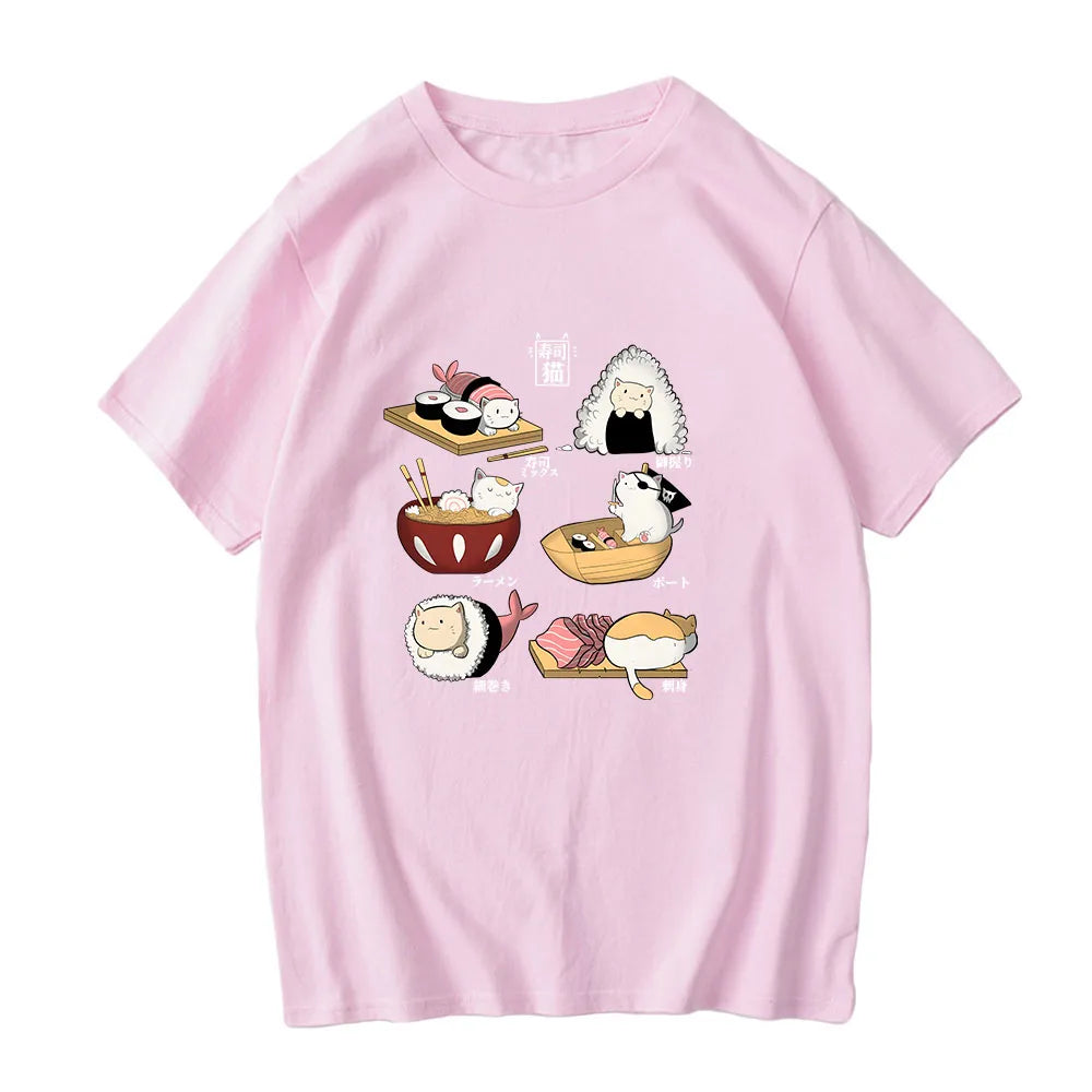 kawaiies-softtoys-plushies-kawaii-plush-Kawaii Cat Sushi Harajuku Cotton Unisex Tee | NEW Apparel 