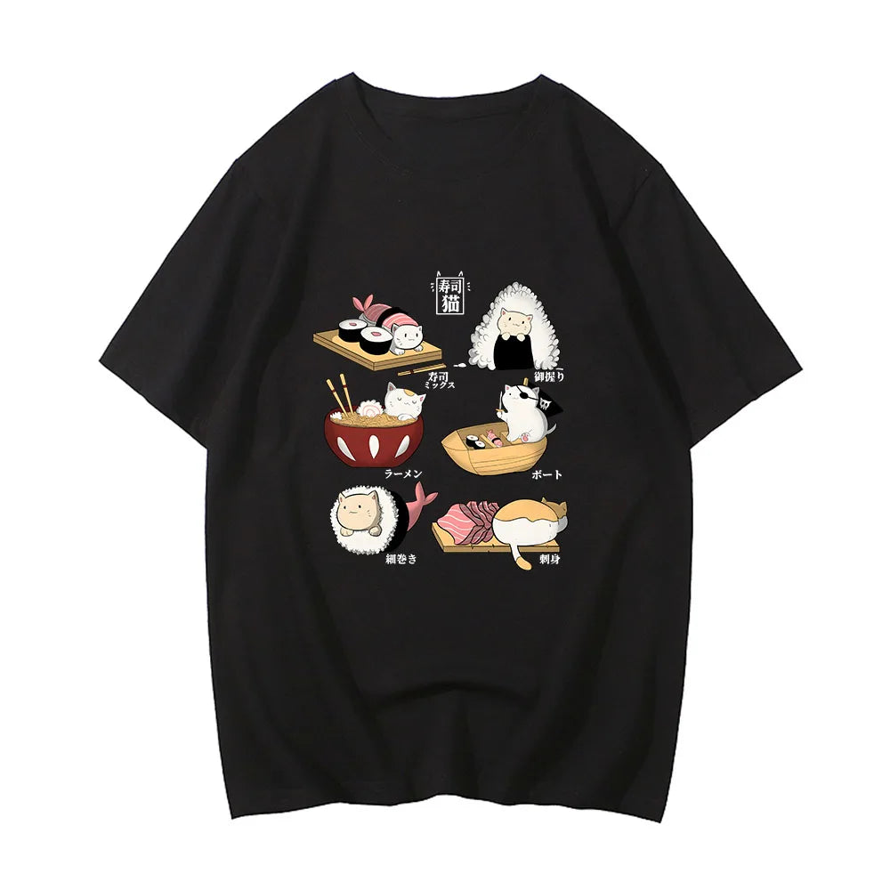 kawaiies-softtoys-plushies-kawaii-plush-Kawaii Cat Sushi Harajuku Cotton Unisex Tee | NEW Apparel 