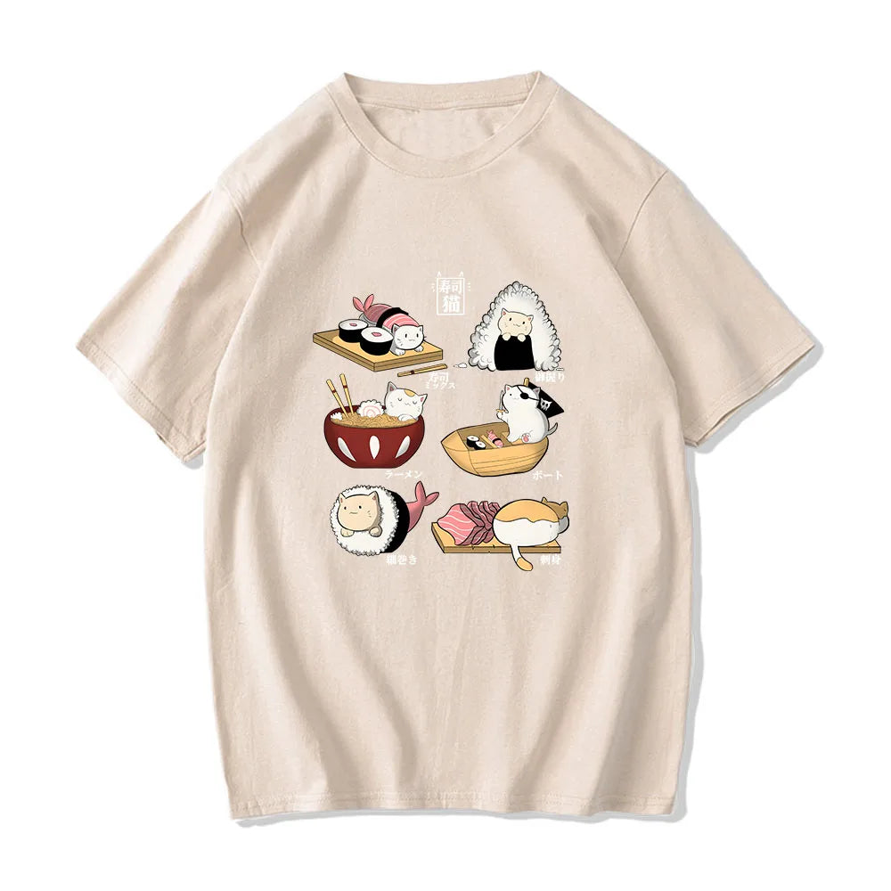 kawaiies-softtoys-plushies-kawaii-plush-Kawaii Cat Sushi Harajuku Cotton Unisex Tee | NEW Apparel Cream S 