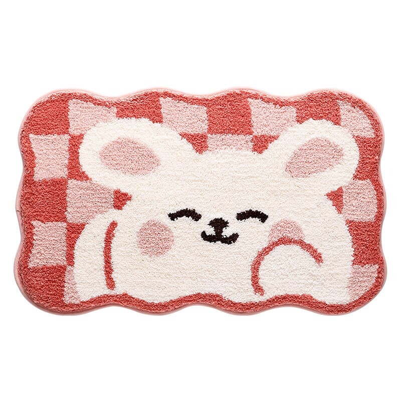 kawaiies-softtoys-plushies-kawaii-plush-Kawaii Checkered Frog Bunny Non-Slip Bath Mats Home Decor 