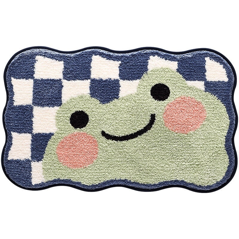 kawaiies-softtoys-plushies-kawaii-plush-Kawaii Checkered Frog Bunny Non-Slip Bath Mats Home Decor 