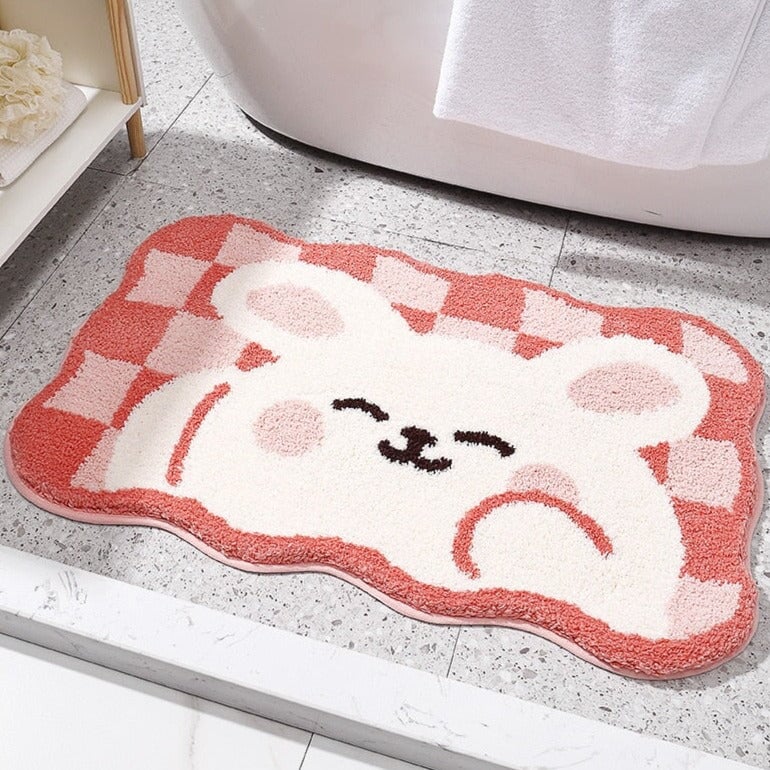 kawaiies-softtoys-plushies-kawaii-plush-Kawaii Checkered Frog Bunny Non-Slip Bath Mats Home Decor 