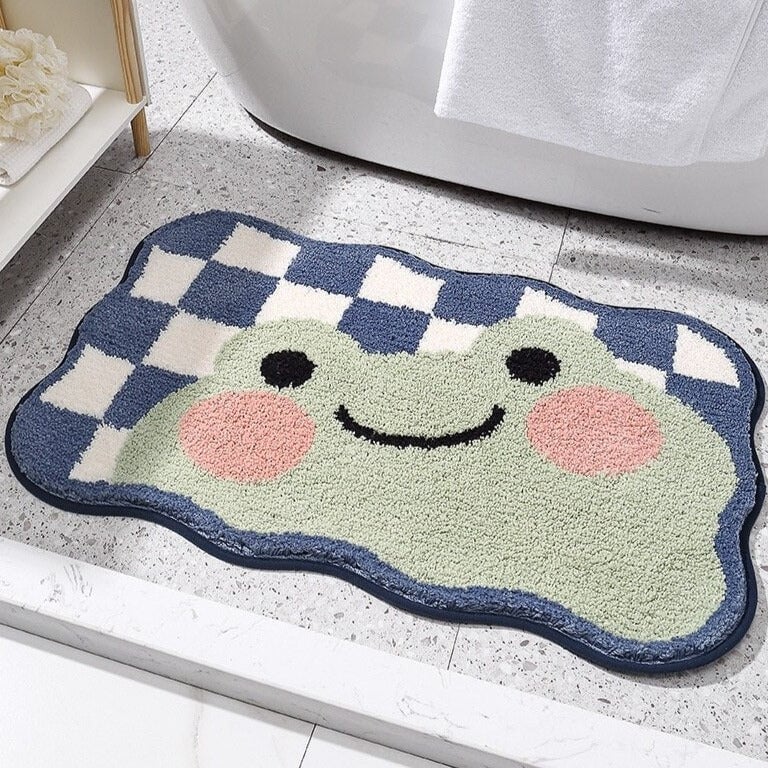 kawaiies-softtoys-plushies-kawaii-plush-Kawaii Checkered Frog Bunny Non-Slip Bath Mats Home Decor 