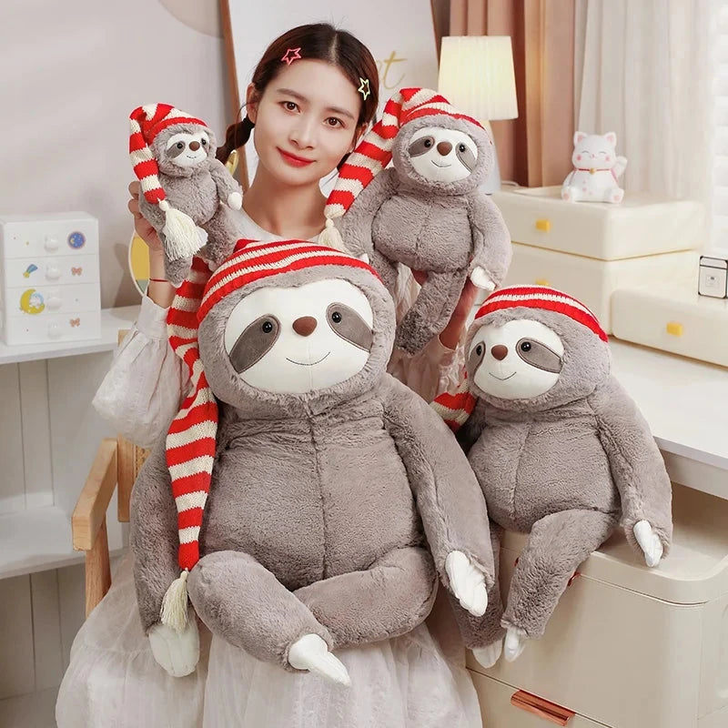 kawaiies-softtoys-plushies-kawaii-plush-Kawaii Christmas Sloth Plush with Striped Hat Soft toy 
