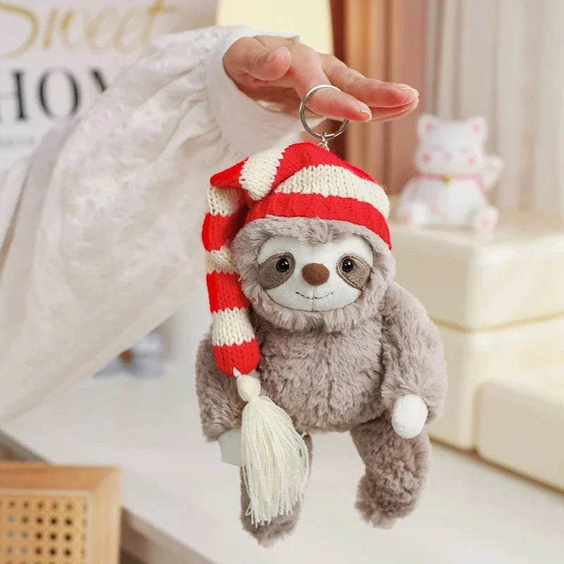 kawaiies-softtoys-plushies-kawaii-plush-Kawaii Christmas Sloth Plush with Striped Hat Soft toy 20cm (Pendant) 