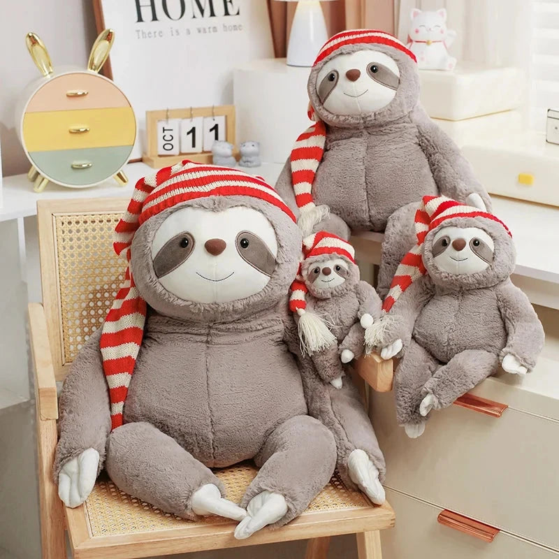 kawaiies-softtoys-plushies-kawaii-plush-Kawaii Christmas Sloth Plush with Striped Hat Soft toy 