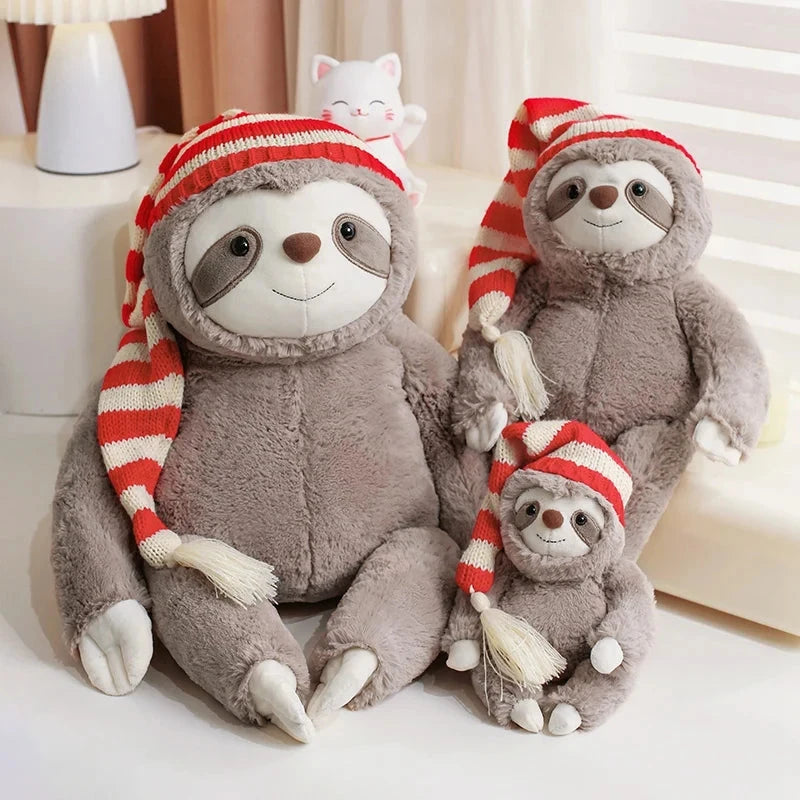 kawaiies-softtoys-plushies-kawaii-plush-Kawaii Christmas Sloth Plush with Striped Hat Soft toy 