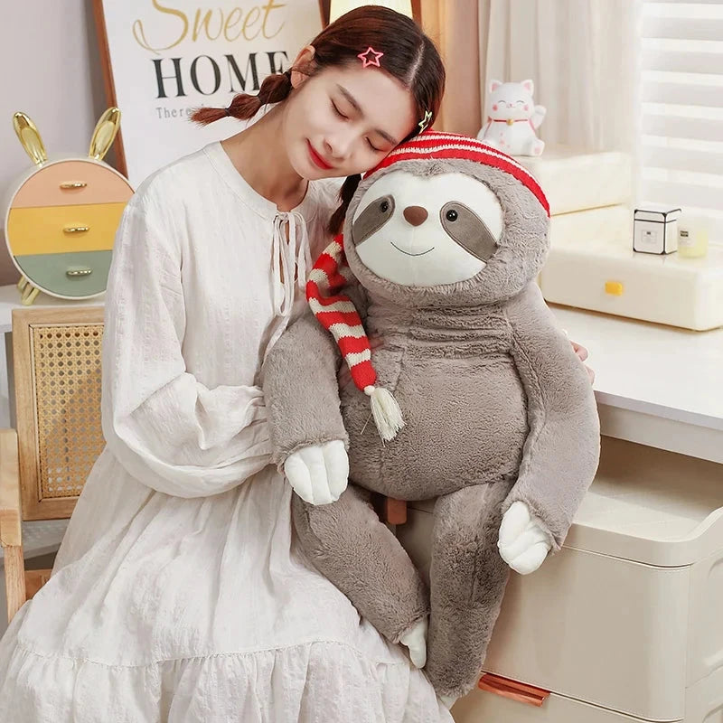 kawaiies-softtoys-plushies-kawaii-plush-Kawaii Christmas Sloth Plush with Striped Hat Soft toy 