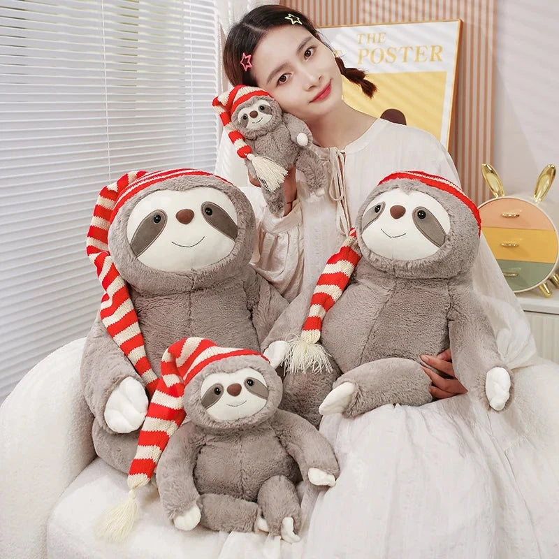 kawaiies-softtoys-plushies-kawaii-plush-Kawaii Christmas Sloth Plush with Striped Hat Soft toy 
