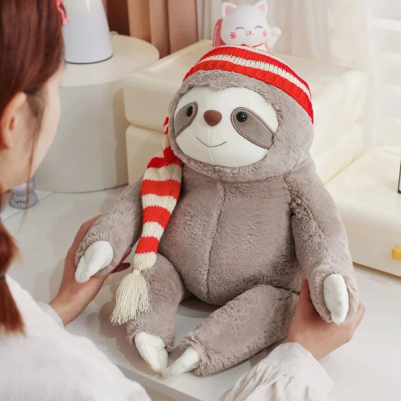 kawaiies-softtoys-plushies-kawaii-plush-Kawaii Christmas Sloth Plush with Striped Hat Soft toy 