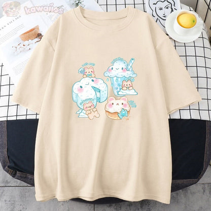 kawaiies-softtoys-plushies-kawaii-plush-Kawaii Cloudy Snacking Brown Bear Unisex Tee Apparel 