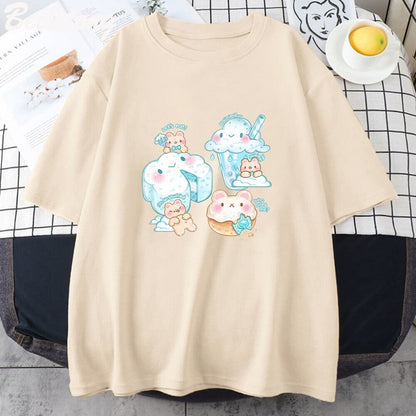 kawaiies-softtoys-plushies-kawaii-plush-Kawaii Cloudy Snacking Brown Bear Unisex Tee Apparel Cream XS 