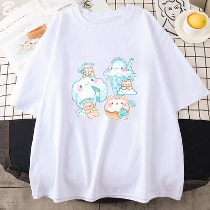 kawaiies-softtoys-plushies-kawaii-plush-Kawaii Cloudy Snacking Brown Bear Unisex Tee Apparel White XS 