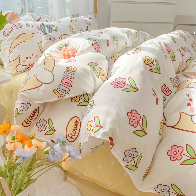 kawaiies-softtoys-plushies-kawaii-plush-Kawaii Dreamy Floral Bunny 120gsm Polyester Bedding Set Collection Bedding Sets 