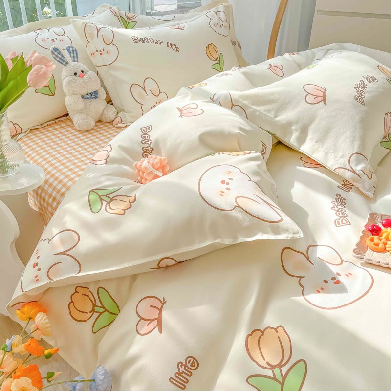 kawaiies-softtoys-plushies-kawaii-plush-Kawaii Dreamy Floral Bunny 120gsm Polyester Bedding Set Collection Bedding Sets 