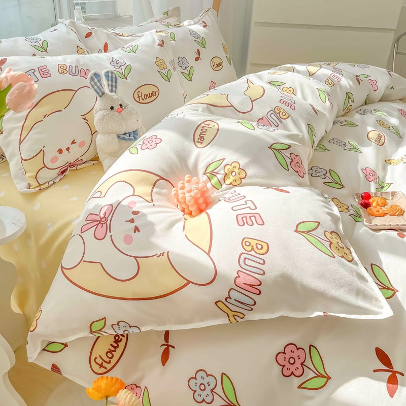 kawaiies-softtoys-plushies-kawaii-plush-Kawaii Dreamy Floral Bunny 120gsm Polyester Bedding Set Collection Bedding Sets 