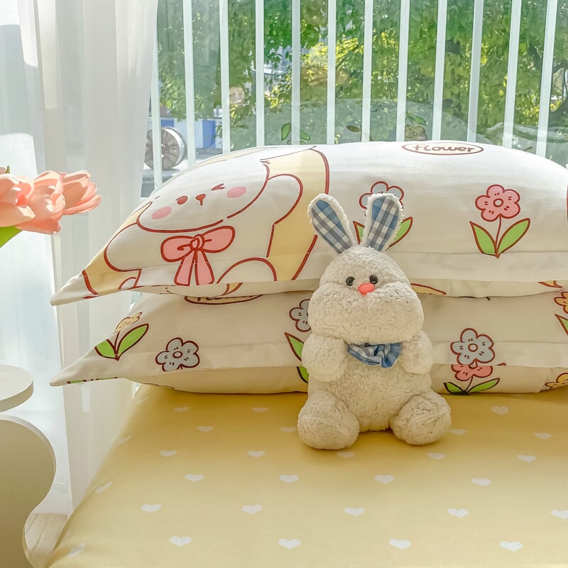 kawaiies-softtoys-plushies-kawaii-plush-Kawaii Dreamy Floral Bunny 120gsm Polyester Bedding Set Collection Bedding Sets 