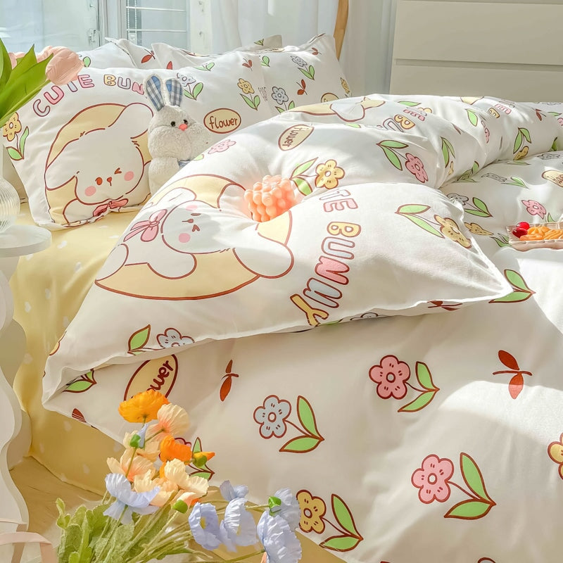 kawaiies-softtoys-plushies-kawaii-plush-Kawaii Dreamy Floral Bunny 120gsm Polyester Bedding Set Collection Bedding Sets 