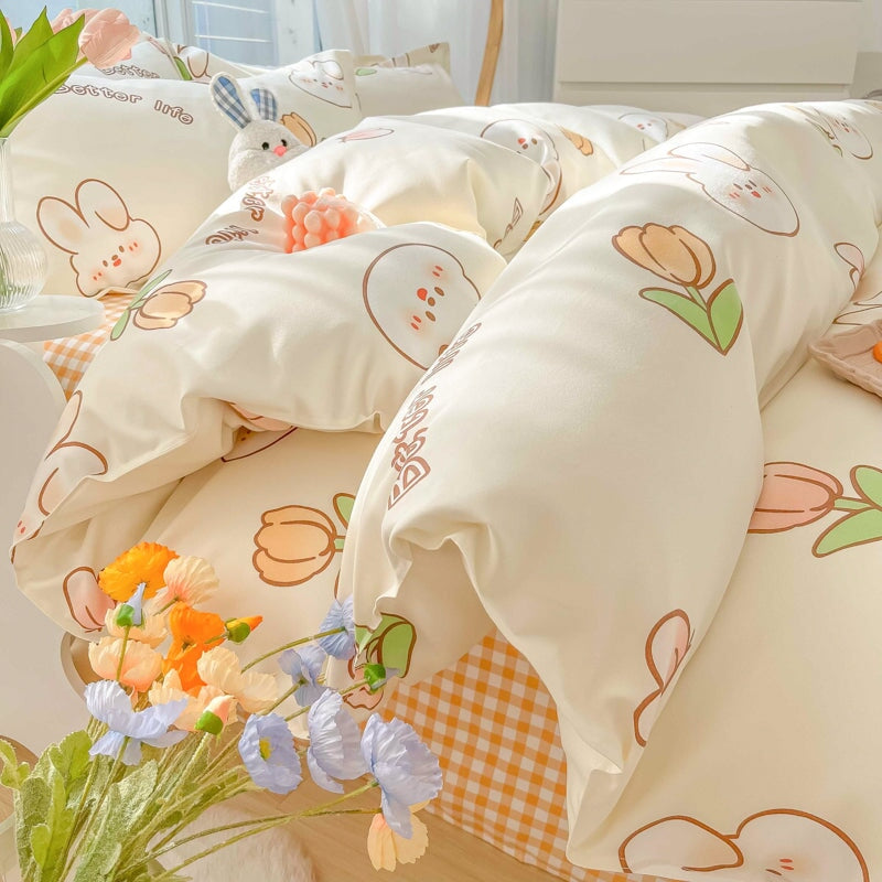 kawaiies-softtoys-plushies-kawaii-plush-Kawaii Dreamy Floral Bunny 120gsm Polyester Bedding Set Collection Bedding Sets 