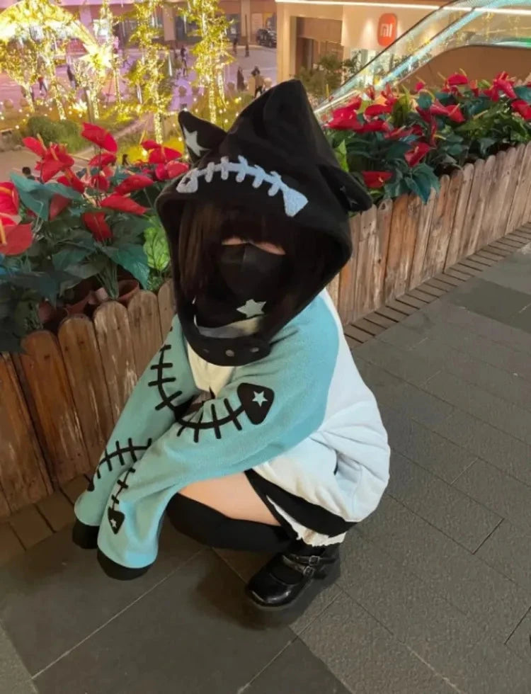 kawaiies-softtoys-plushies-kawaii-plush-Kawaii Fishbone Aqua Grey Hoodie Set Apparel 