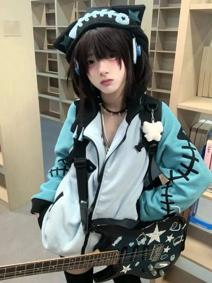 kawaiies-softtoys-plushies-kawaii-plush-Kawaii Fishbone Aqua Grey Hoodie Set Apparel 