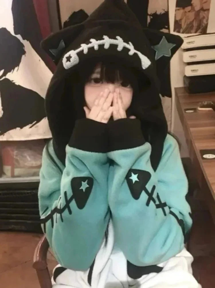 kawaiies-softtoys-plushies-kawaii-plush-Kawaii Fishbone Aqua Grey Hoodie Set Apparel 